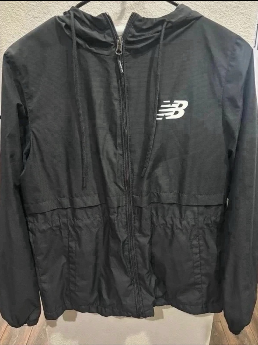 New Balance Black Hooded Windbreaker with White Logo